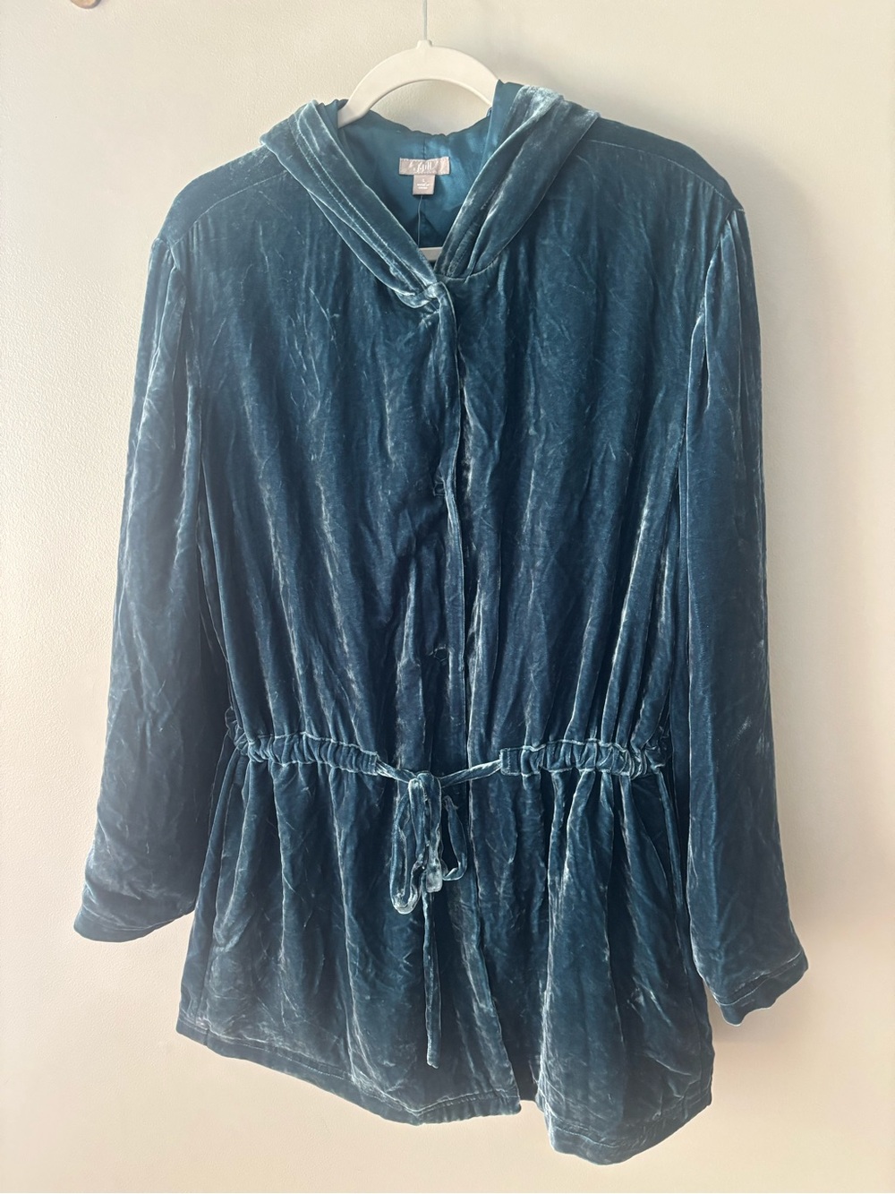 NWT J. Jill Teal Crushed Velvet Hooded Jacket in Peacock / Large